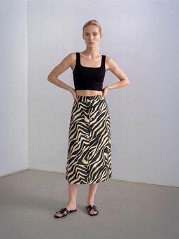 DaKauz - Button Front Zebra Print Multi-Color Skirt