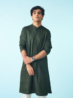 Diwas by Manyavar - Dark Green Cotton Printed Kurta