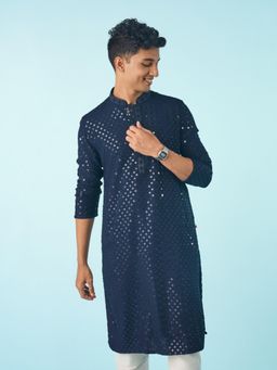 Diwas by Manyavar - Navy Blue Viscose Elegance Kurta