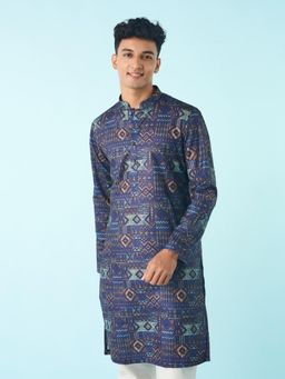 Diwas by Manyavar - Navy Blue Printed Regal Kurta