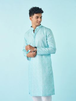 Diwas by Manyavar - Vibrant Aqua Blue Printed Kurta