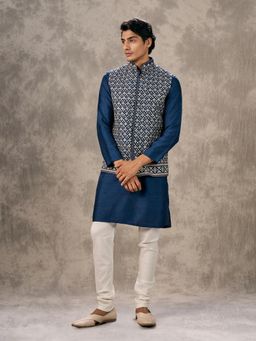 Twamev - Navy Blue Splendour Kurta with Churidar and Jacket