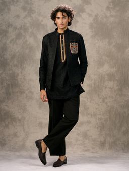 Twamev - Lustrous Black Kurta with Trouser and Jacket