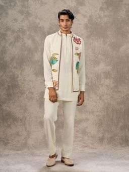 Twamev - Cream Symphony Kurta with Trouser and Jacket
