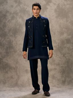 Twamev - Navy Blue Royal Elegance Kurta with Trouser and Jacket