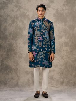 Twamev - Navy Blue Charm Kurta with Trouser and Jacket