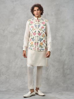 Twamev - Cream Satin Kurta with Trouser and Jacket
