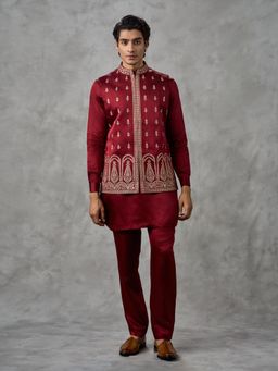 Twamev - Maroon Majesty Kurta with Pant and Jacket