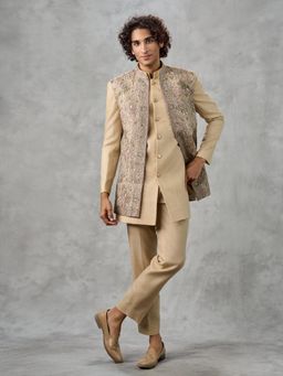 Twamev - Elegant Beige Georgette Kurta with Trouser and Jacket