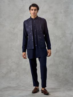 Twamev - Navy Blue Elegance Kurta with Pant and Jacket