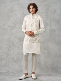 Twamev - Cream Opulence Kurta with Trouser and Jacket