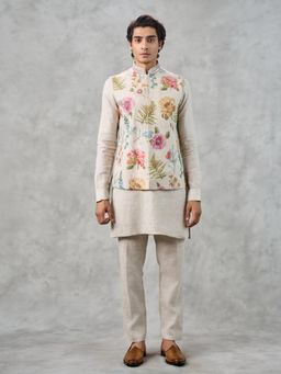 Twamev - Beige Elegance Kurta with Trouser and Jacket