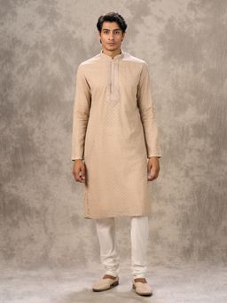Twamev - Beige Walnut Elegance Georgette Kurta with Churidar