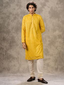 Twamev - Sunlit Yellow Georgette Kurta with Churidar