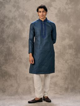 Twamev - Dark Blue Royal Brocade Kurta with Churidar