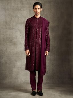 Twamev - Elegant Wine Georgette Kurta and Pyjama with Dupatta