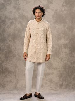 Twamev - Beige Georgette Elegance Kurta with Pant