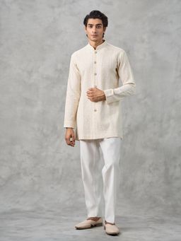 Twamev - Georgette Cream Elegance Kurta with Pant