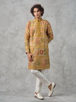 Twamev - Radiant Mustard Georgette Kurta with Pyjama