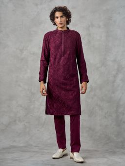 Twamev - Lustrous Wine Kurta with Churidar