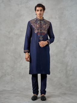 Twamev - Navy Blue Artistry Kurta with Churidar