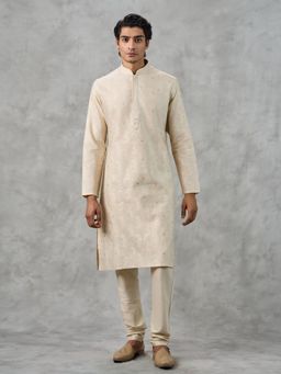 Twamev - Cream Woven Kurta with Churidar