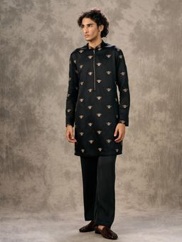 Twamev - Elegant Black Satin Kurta with Pant