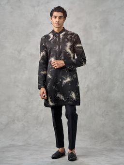 Twamev - Elegant Black Satin Kurta with Pant