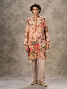 Twamev - Enchanted Peach Floral Kurta with Pant