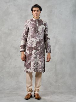 Twamev - Elegant Dark Grey Art Silk Kurta with Churidar