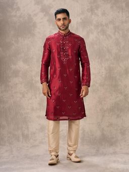 Twamev - Regal Red Opulence Kurta and Pyjama