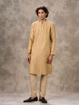 Twamev - Beige Chanderi Splendored Kurta with Pyjama