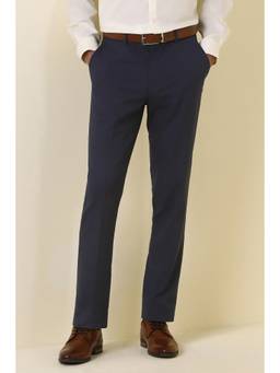 Allen Solly - Men Navy Blue Solid Formal Trousers
