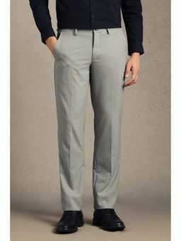 Louis Philippe - Men Grey Solid Flat Front Formal Trousers