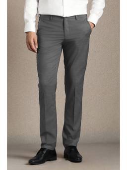 Louis Philippe - Men Grey Stripe Flat Front Formal Trousers