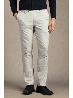 Louis Philippe - Men Grey Textured Flat Front Formal Trousers