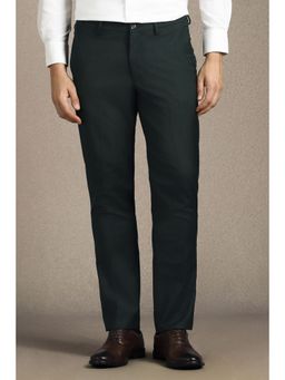Louis Philippe - Men Green Textured Flat Front Formal Trousers