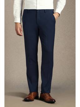 Louis Philippe - Men Navy Solid Flat Front Formal Trousers