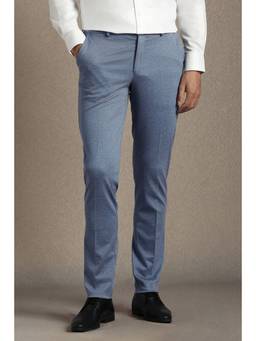 Louis Philippe - Men Light Blue Textured Flat Front Formal Trousers