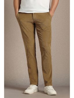 Louis Philippe - Men Brown Solid Flat Front Casual Trousers