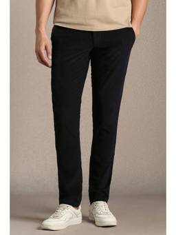 Louis Philippe - Men Black Solid Flat Front Casual Trousers