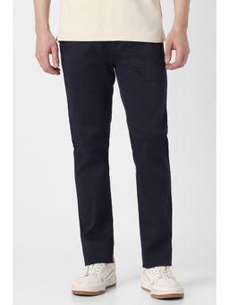 Peter England - Men Navy Blue Solid Super Slim Fit Casual Trousers