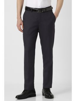 Peter England - Men Navy Solid Flat Front Formal Trousers