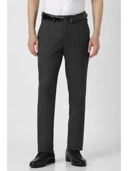 Peter England - Men Black Textured Formal Trousers