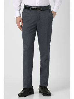 Peter England - Men Grey Textured Formal Trousers
