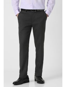 Peter England - Men Grey Textured Formal Trousers