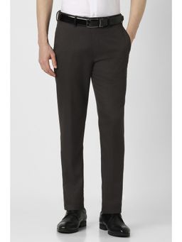 Peter England - Men Charcoal Solid Formal Trousers