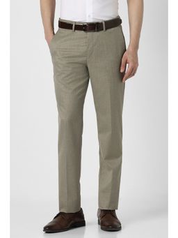 Peter England - Men Beige Textured Formal Trousers