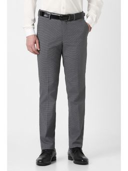 Peter England - Men Grey Textured Formal Trousers