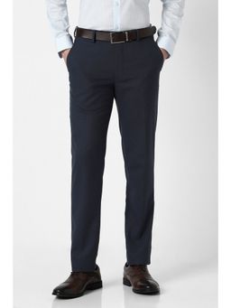Peter England - Men Navy Blue Textured Formal Trousers